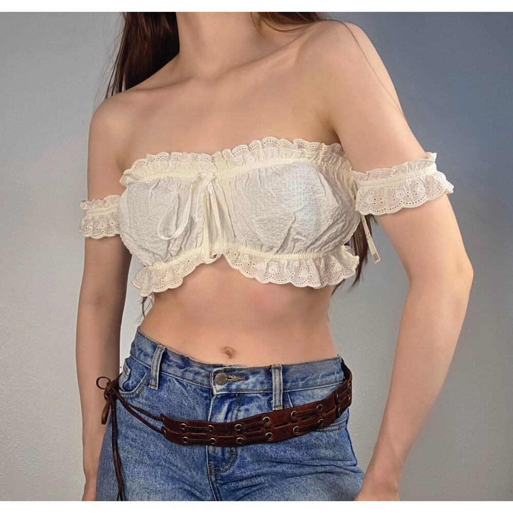 Urban Outfitters Lace Off Shoulder Top Coquette Fairycore Festival Crop XL NWT